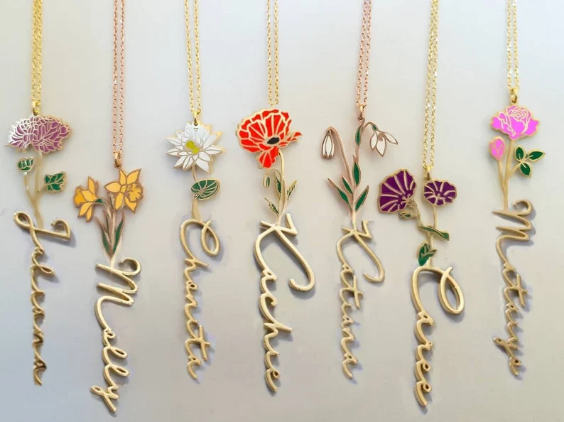 Custom Birth Month Flower Necklace