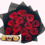 Flowers and 3pc ferrero rocher chocolates