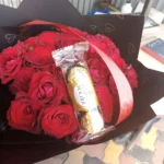 Flowers and 3pc ferrero rocher chocolates